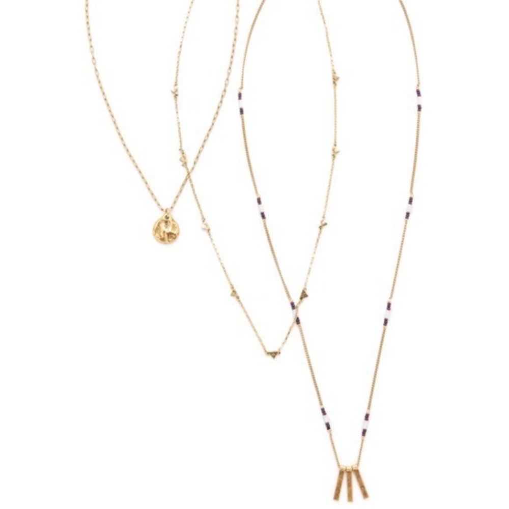 EUC Madewell Gold Bar Beaded Brass Necklace Set